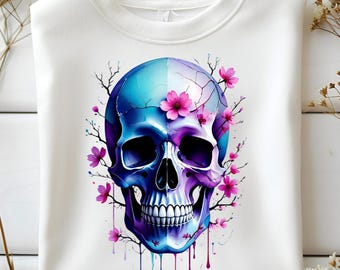 Calavera floral PNG SVG: Arte gótico de sublimación (descarga digital)