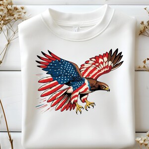 アメリカ国旗のハクトウワシ PNG: 愛国的な独立記念日のクリップアート (デジタルダウンロード)