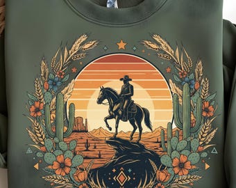 Vintage Western Cowboy Design, Retro Horse, Boho Cactus (Digital Download)