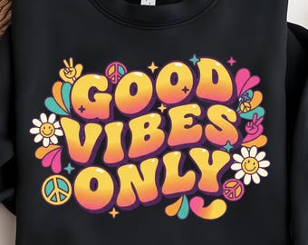 Good Vibes Only PNG, Retro Groovy T-Shirt Design (Digital Download)