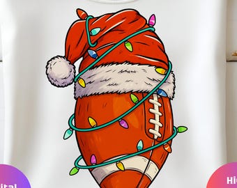 Fútbol navideño PNG, gorro de Papá Noel, luces navideñas (descarga digital)