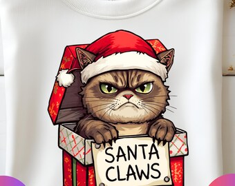 Santa Claws Cat SVG PNG – Funny Christmas Cat Sublimation Design (Digital Download)