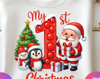 Baby's First Christmas PNG, Santa Penguin Design (Digital Download)