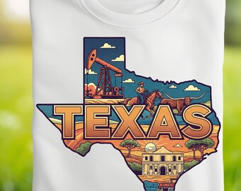Retro Texas Travel Shirt Design, Skyline PNG (Digital Download)