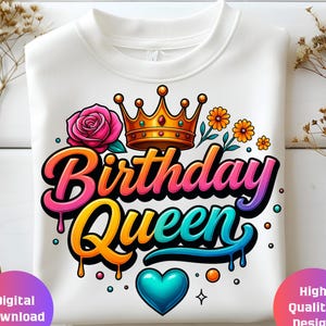 Birthday Queen SVG and PNG – Colorful Crown Clipart for Sublimation and Digital Download