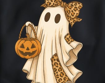 Leopard Coquette Ghost PNG: Retro Halloween Clipart (Digital Download)