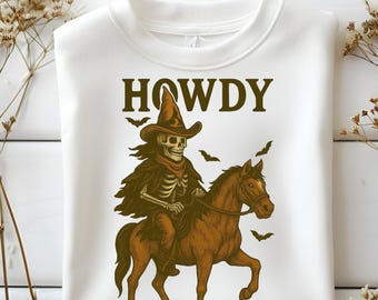 Howdy Halloween Cowgirl PNG: Western Ghost, Skeleton Design (Digital Download)