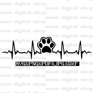Cat Paw SVG: Heartbeat Paw Print Clipart (Digital Files)