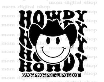 Howdy Smile Face SVG: Cowboy-Hut, Rodeo, Texas (Digitaler Download)