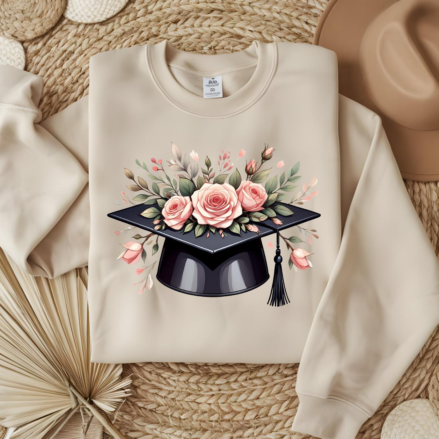 Floral Graduation Cap SVG PNG: Rose Clipart Design (digital Download ...