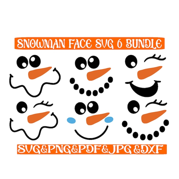 6 Snowman Faces Svg Bundle,Snowman Svg,Snowman Png,Snowman Clipart,Snowman Vector,Cute Snowman Svg,Christmas Decor Svg,Snowman Cricut,DXF