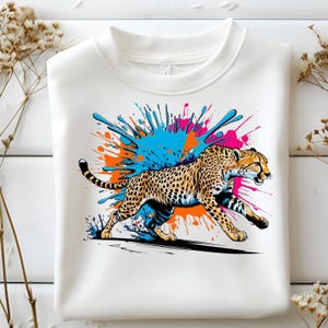 Colorful Cheetah PNG, Splash Cheetah Digital Download, Wild Animal Art Clipart, Fast Cheetah Sublimation, Vibrant Wildlife Design