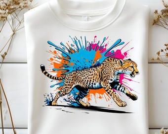 Colorful Cheetah PNG: Splash Art Clipart (Digital Download)