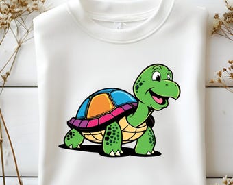 Cute Turtle PNG, Colorful Kids Shirt Design (Digital Download)