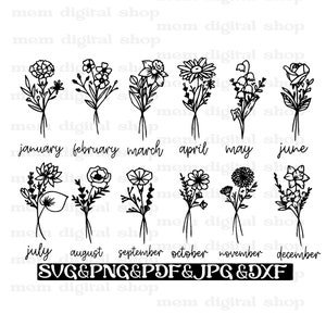 Birth Flowers Svg,Birth Month Flower Svg,Flower Bundle Svg,Birth Flower Png,Birth Month Svg,Wildflowers Svg,Flower Clipart,Floral Svg,Rose