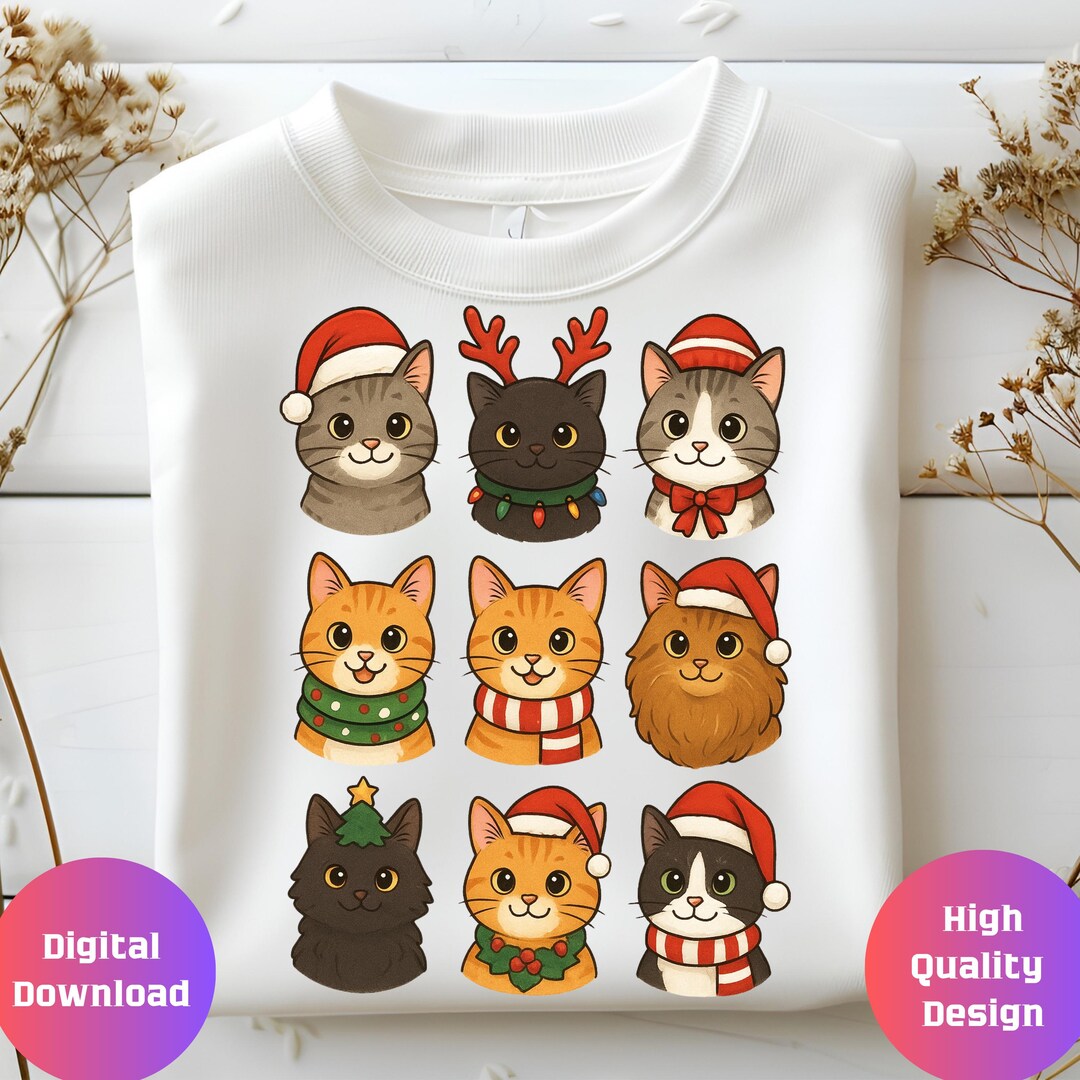 Christmas Cat SVG and PNG – Holiday Pet Clipart for Sublimation and ...