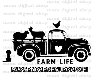 Farm Life SVG: Truck, Chicken, Animal Silhouette (Digital Download)