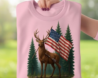 Patriotic Deer Hunter PNG, American Flag Clipart (Digital Download)