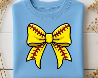Softball Bow PNG, Yellow Ribbon Clipart, Softball Mom Sublimation Design (Digital Download)