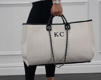 Custom Embroidered Canvas Tote: Personalized Bridesmaid Beach Bag