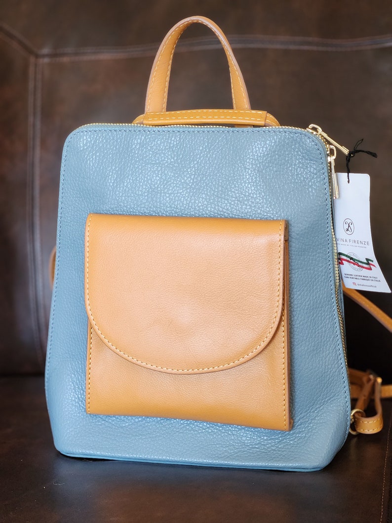 Divina Firenze Blue Backpack Made It Italy Bag Genuine Leather Tote