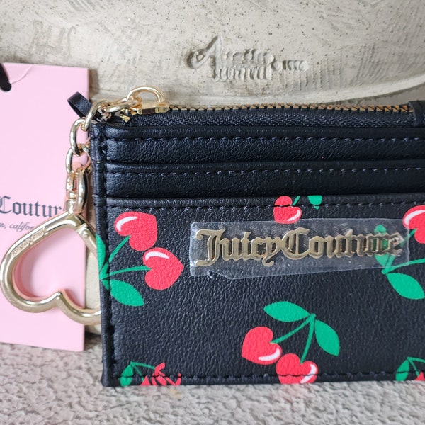 Juicy couture black multicolor  fruit ID card case holder fancy money orginazer with heart Keychain