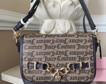 Juicy couture dark brown Crossbody bag juicy darling  flap handbag with gold tone bow and heart logo accent