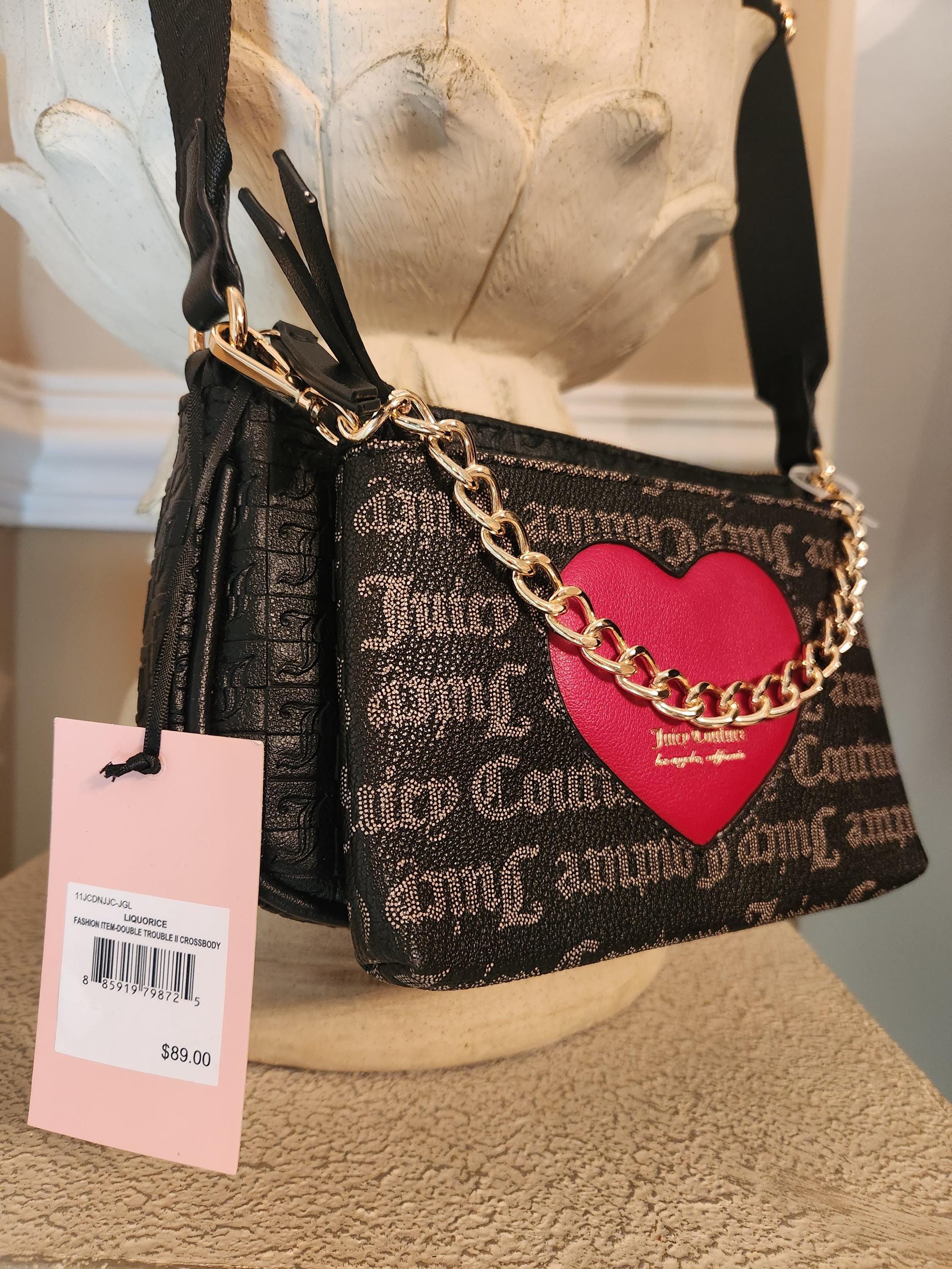 Juicy Couture Double Trouble Crossbody Bag Liquorice Crown Logo