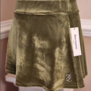 Juicy couture urban outfitters olive green mini skirt velour stretchy cute outfit with rhinestones logo accent small size image 2