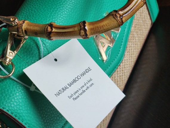 Anne Klain Mint Green Bambi purse with natural ba… - image 3