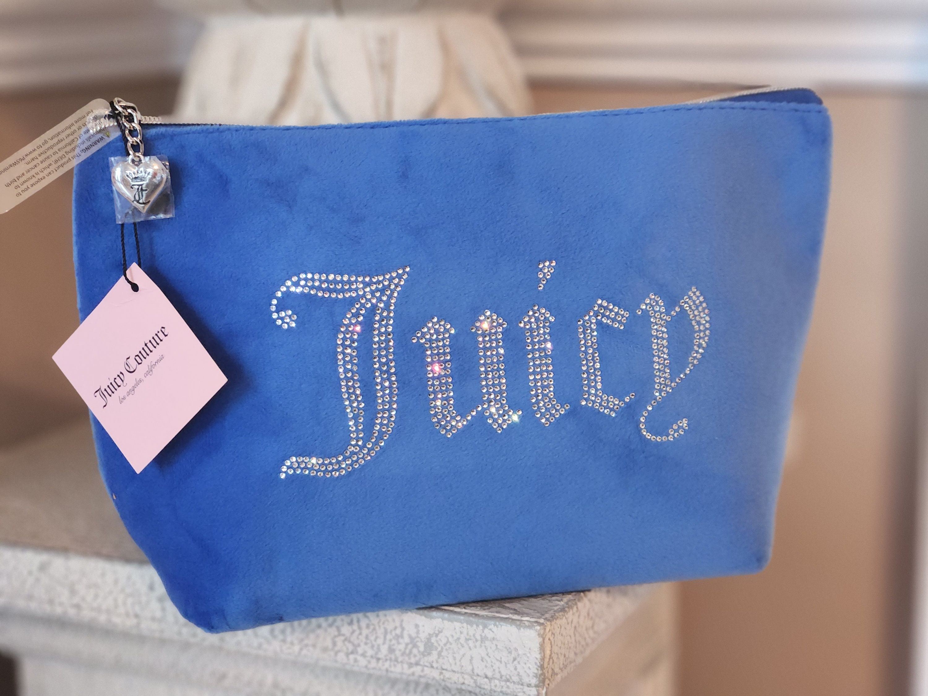 Juicy Couture Travel Cosmetic Bag Blue Makeup Orginazer Case With Rhinestones Logo Etsy