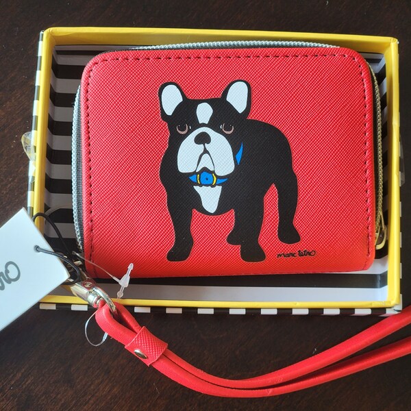 Marc Tetro Boston Terrier red small zipper wallet wristlet case money and cards orginazer