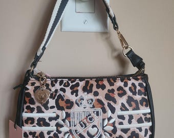Juicy couture leopard print buff beige chocolate juicy prep school convertible mini wristlet purse black small fancy wallet cute shoulder ba