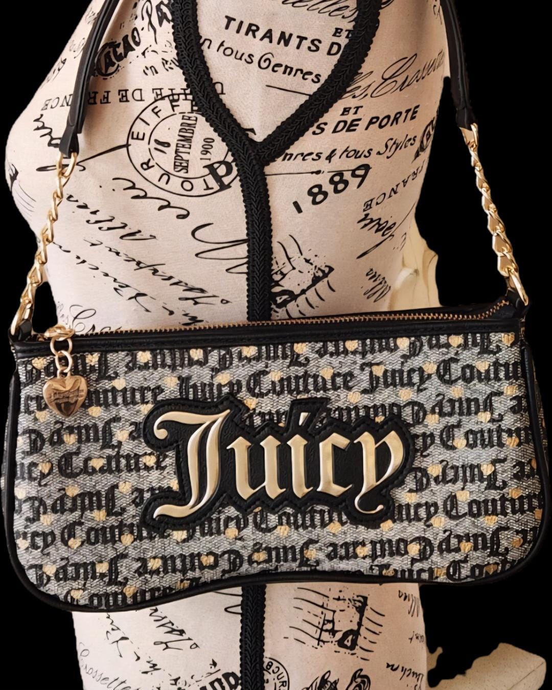 Juicy Couture Classic Black and Gray With Gold Tone Hearts  display picture 3