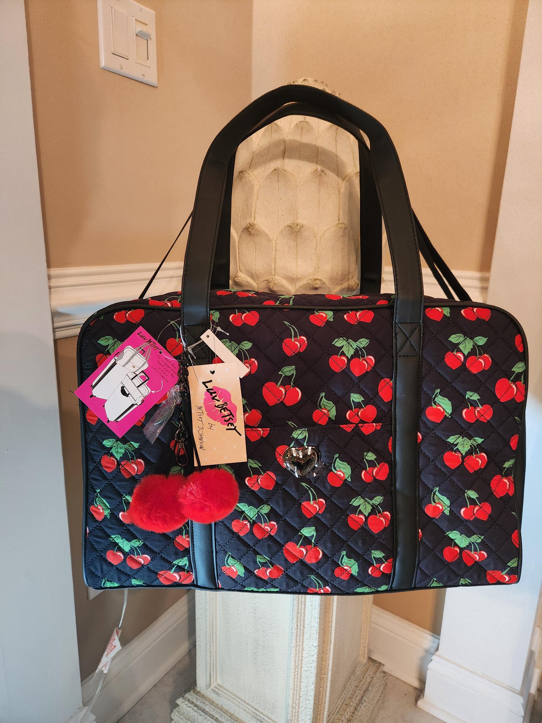 Betsey Johnson Black Red Cherry LBKRUSH Weekender. Carry on Medium