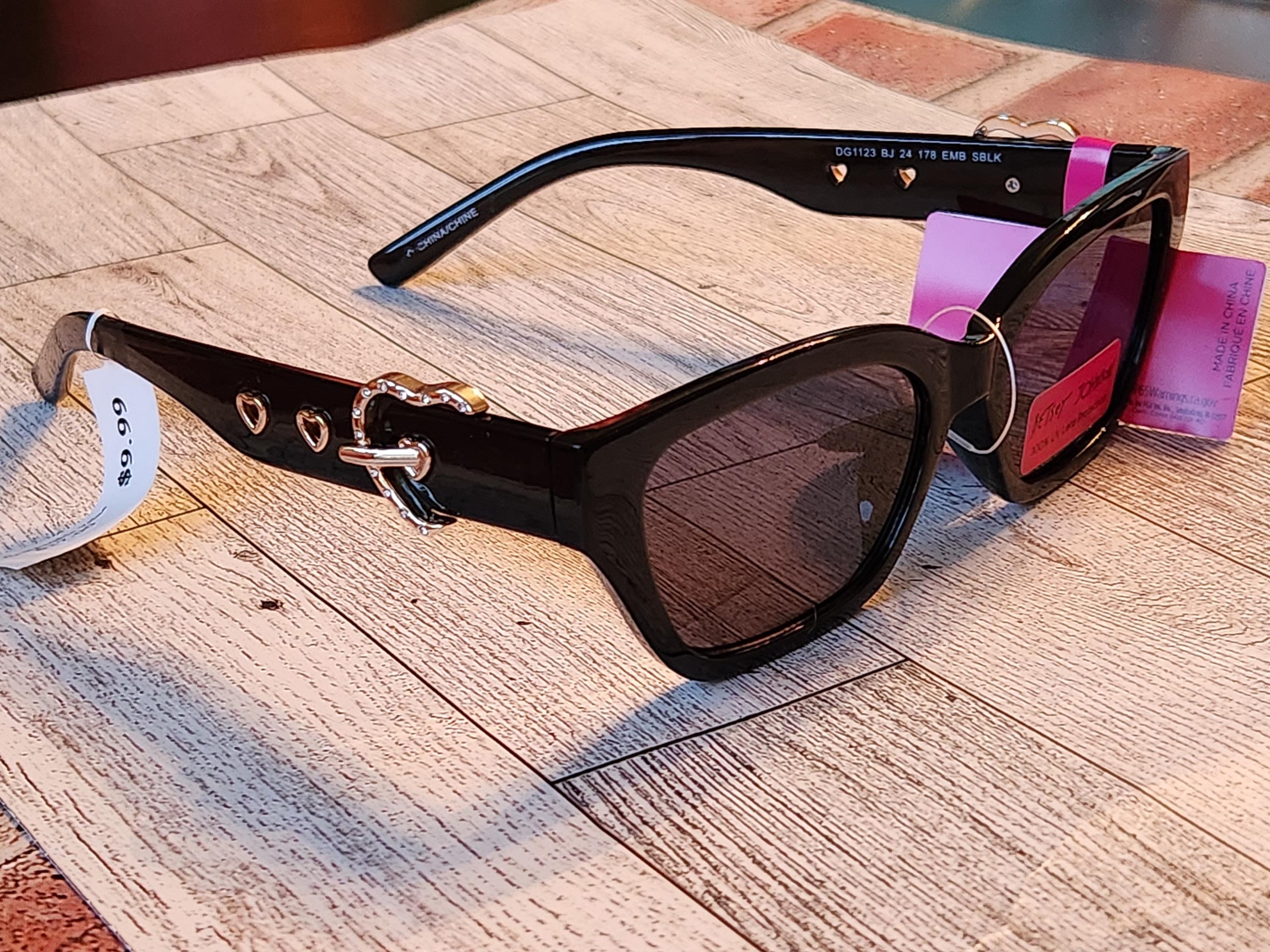 Betsey Johnson Gold Tone Belt Buckle Accent Black Sunglasses 