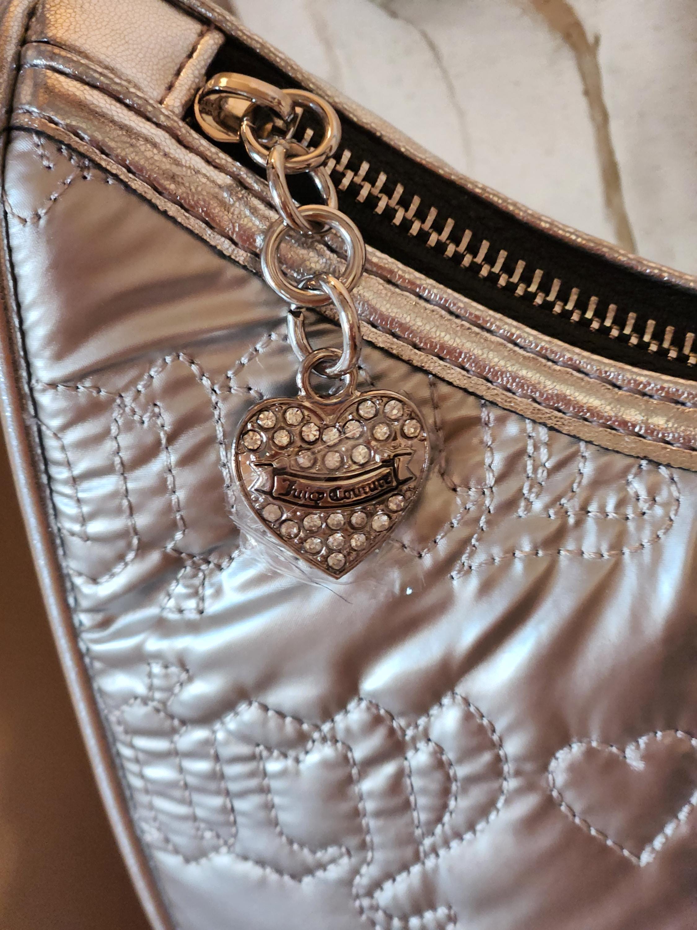 Juicy Couture Metallic Silver Quilted Mini Crossbody Bagwith