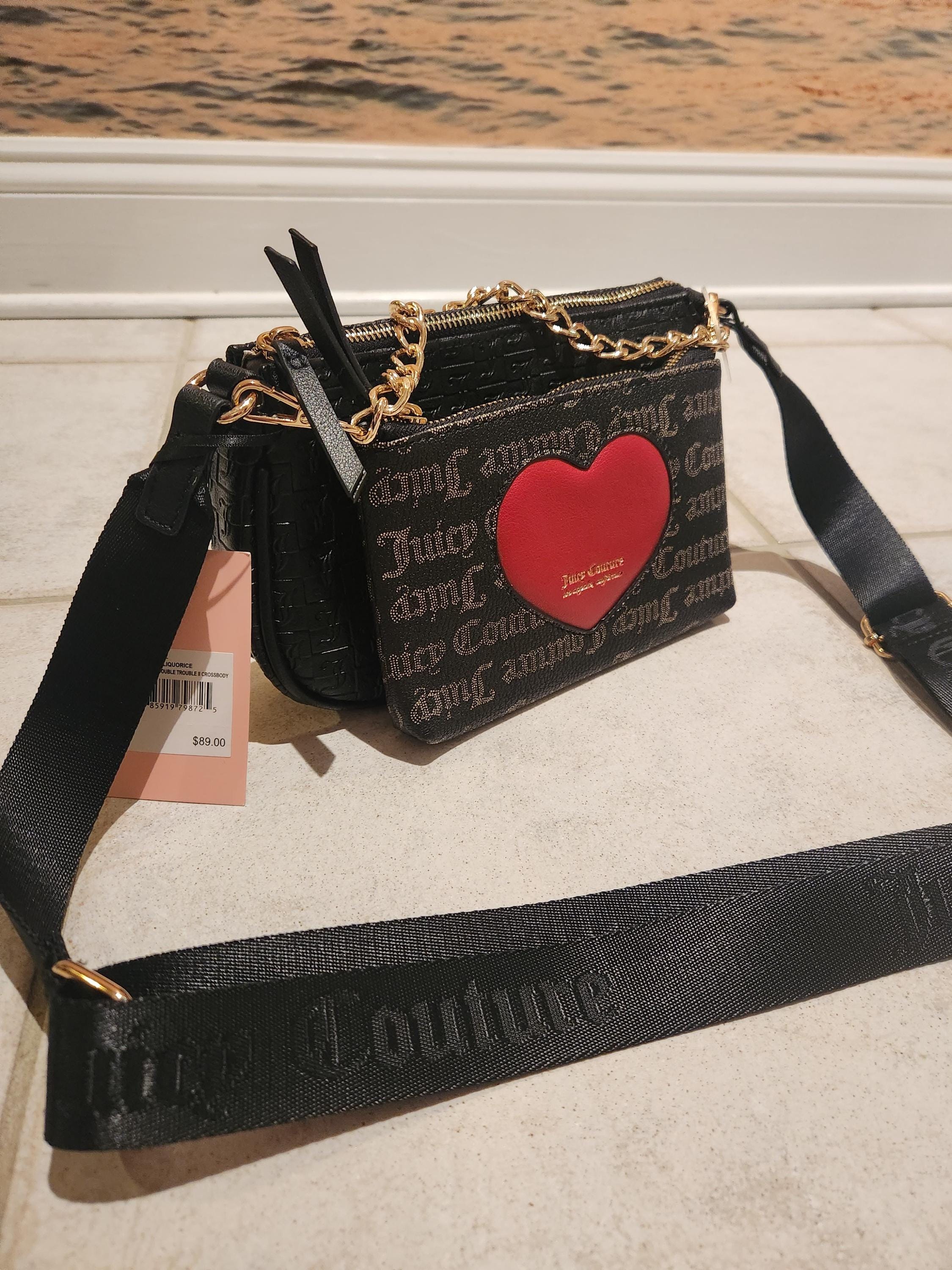 Juicy Couture Double Trouble Crossbody Bag Liquorice Crown Logo