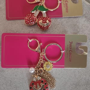 JUICY COUTURE keychain accessory cherry or lady bag rhinestones logo accent beautiful charms
