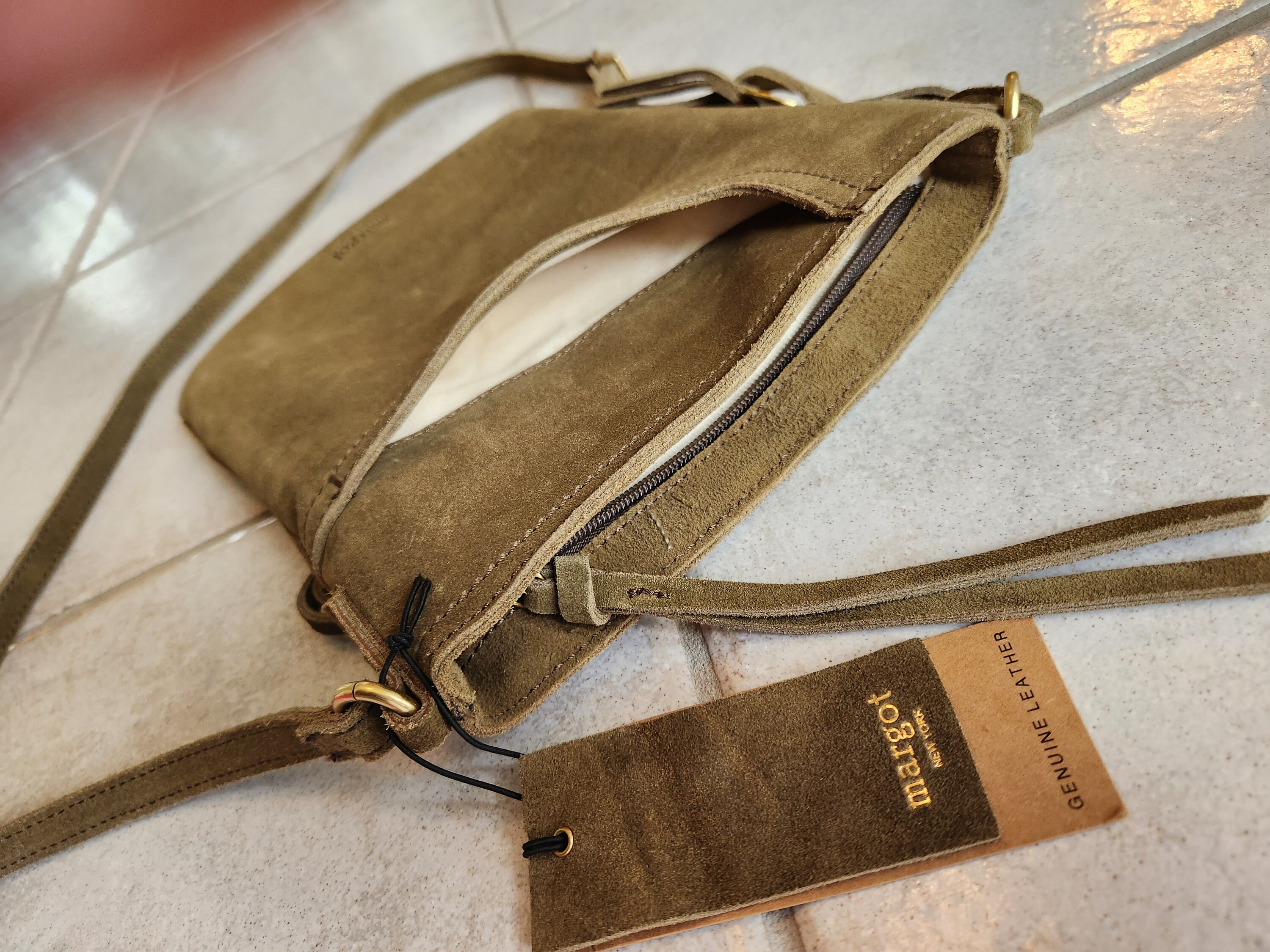 Margot New York Genuine Leather Golden Brown Crossbody Bag Purse Medium