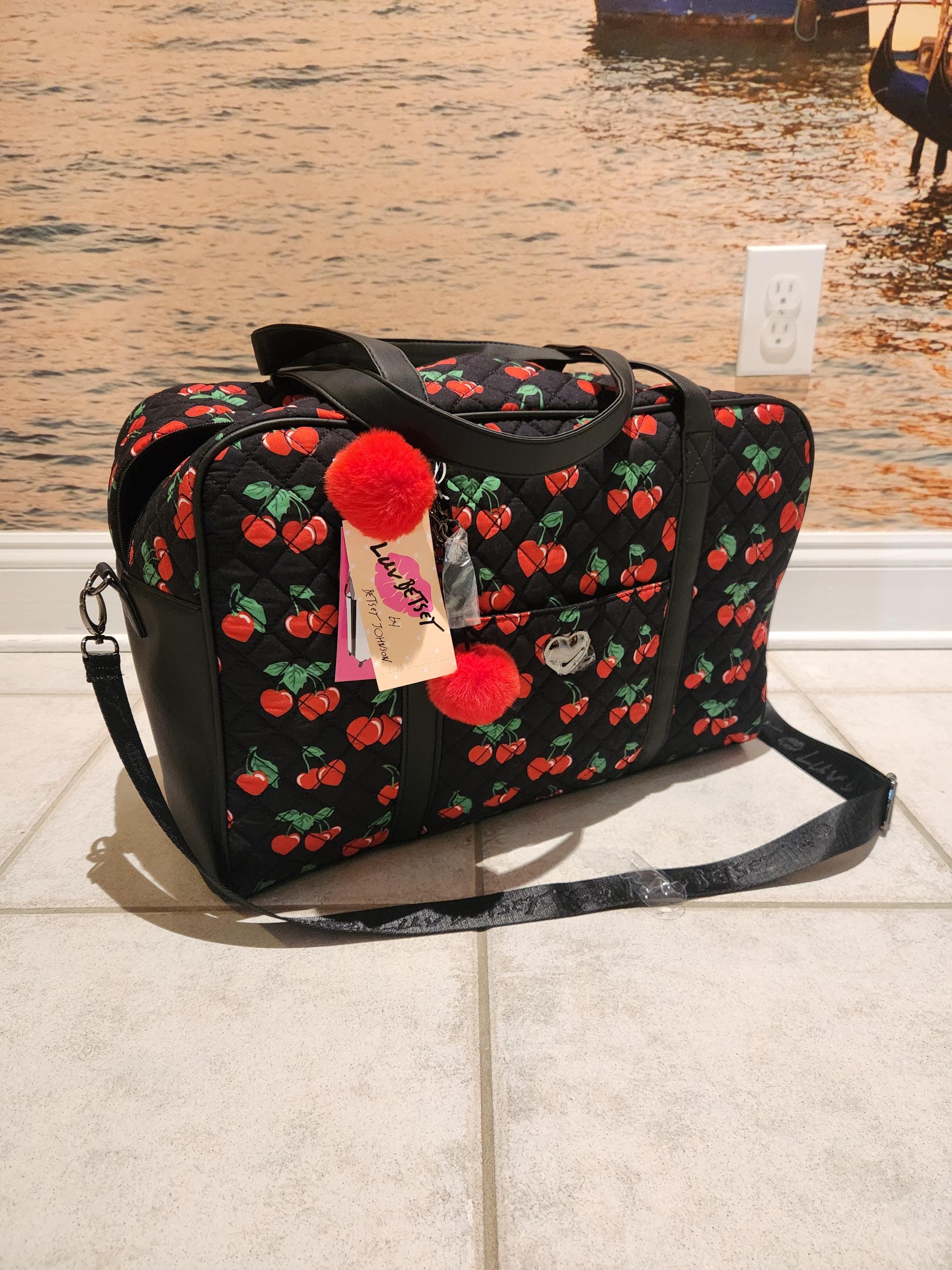 Betsey Johnson Convertible Backpack Black Gold Red Signature Logo Floral Hearts Betsey Johnson Roses Satchel Bag Black Floral | Mercari main image 4