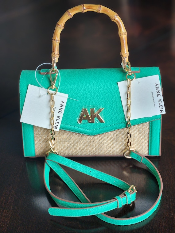 Anne Klain Mint Green Bambi purse with natural ba… - image 1