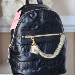 Juicy Couture Quilted Black Juicy Puff Backpack Fancy Chain Accent