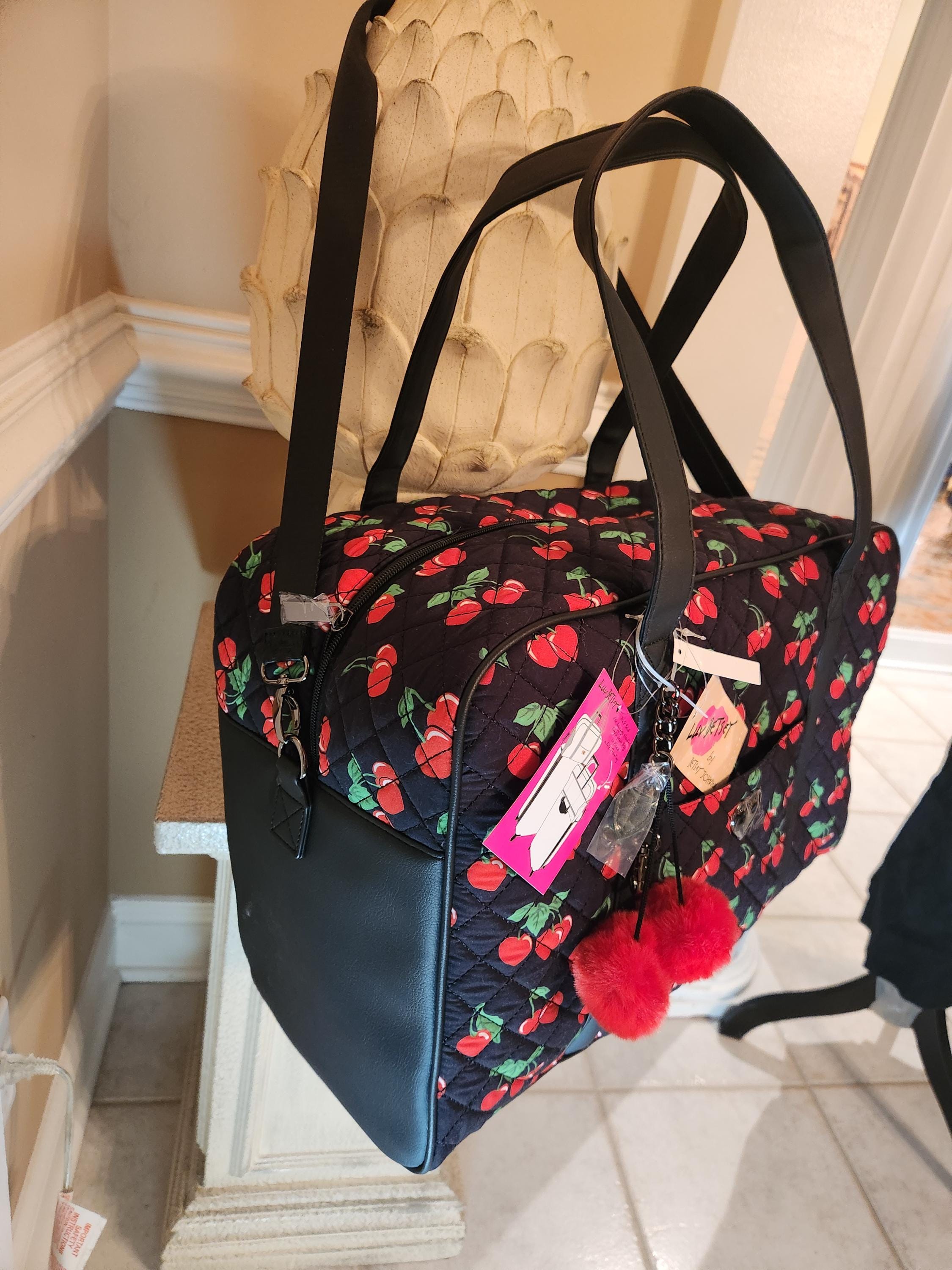 Betsey Johnson Black Red Cherry LBKRUSH Weekender. Carry on Medium 