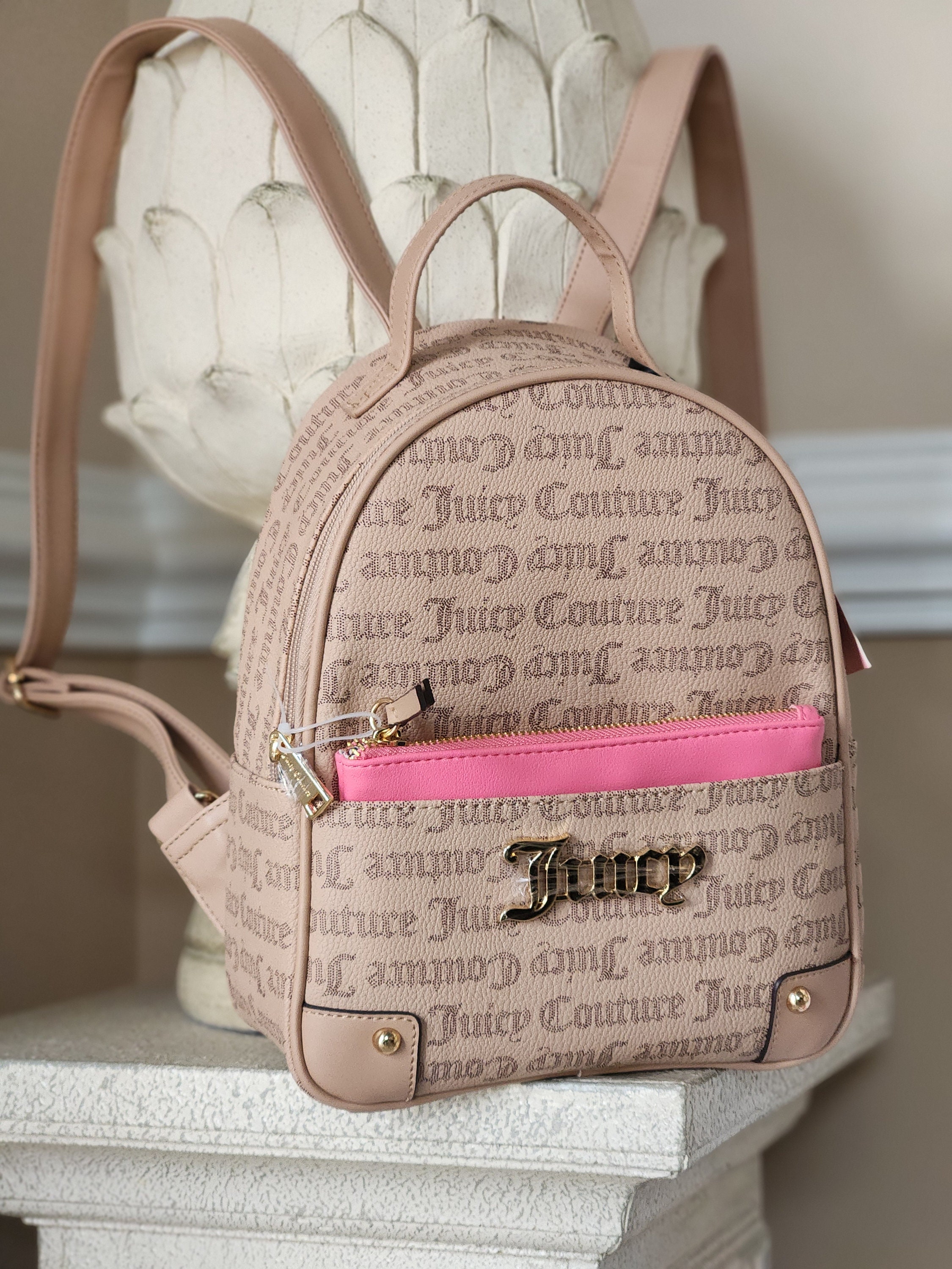 Juicy Couture Small Backpack French Latte Color Pullout Pouch BP Tote Style  Fancy Lightweight Bag 