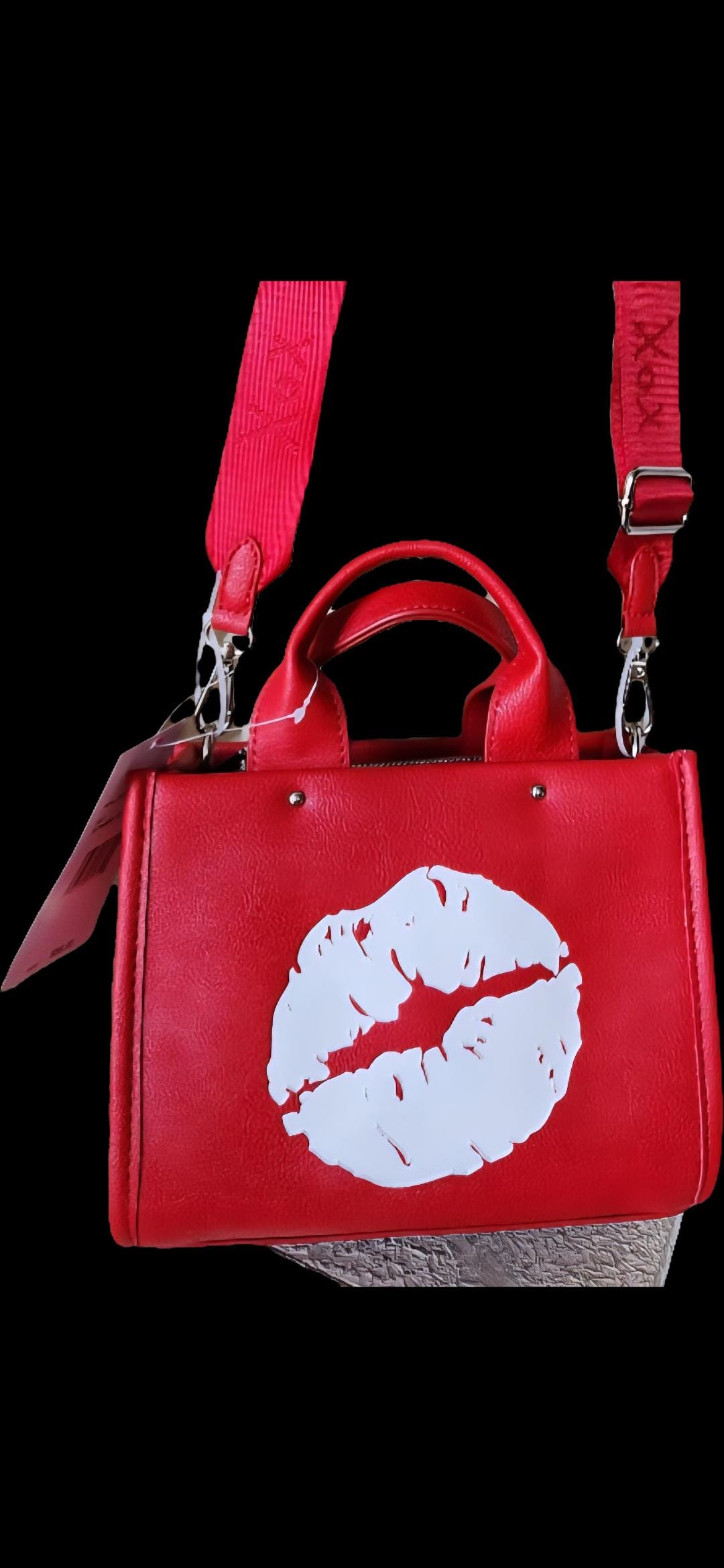 Betsey Johnson Small Tote Red Purse With White Lips Accent Crossbody Bag  Fancy and Unique Handbag