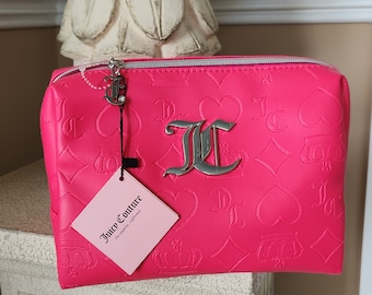 Juicy couture hot pink cosmetic bag travel orginazer case silver tone hardware