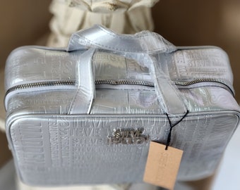 Steve Madden Large Weekender Silver Logo All Over Cosmetic Case Travel Orginazer Handbag Etsy