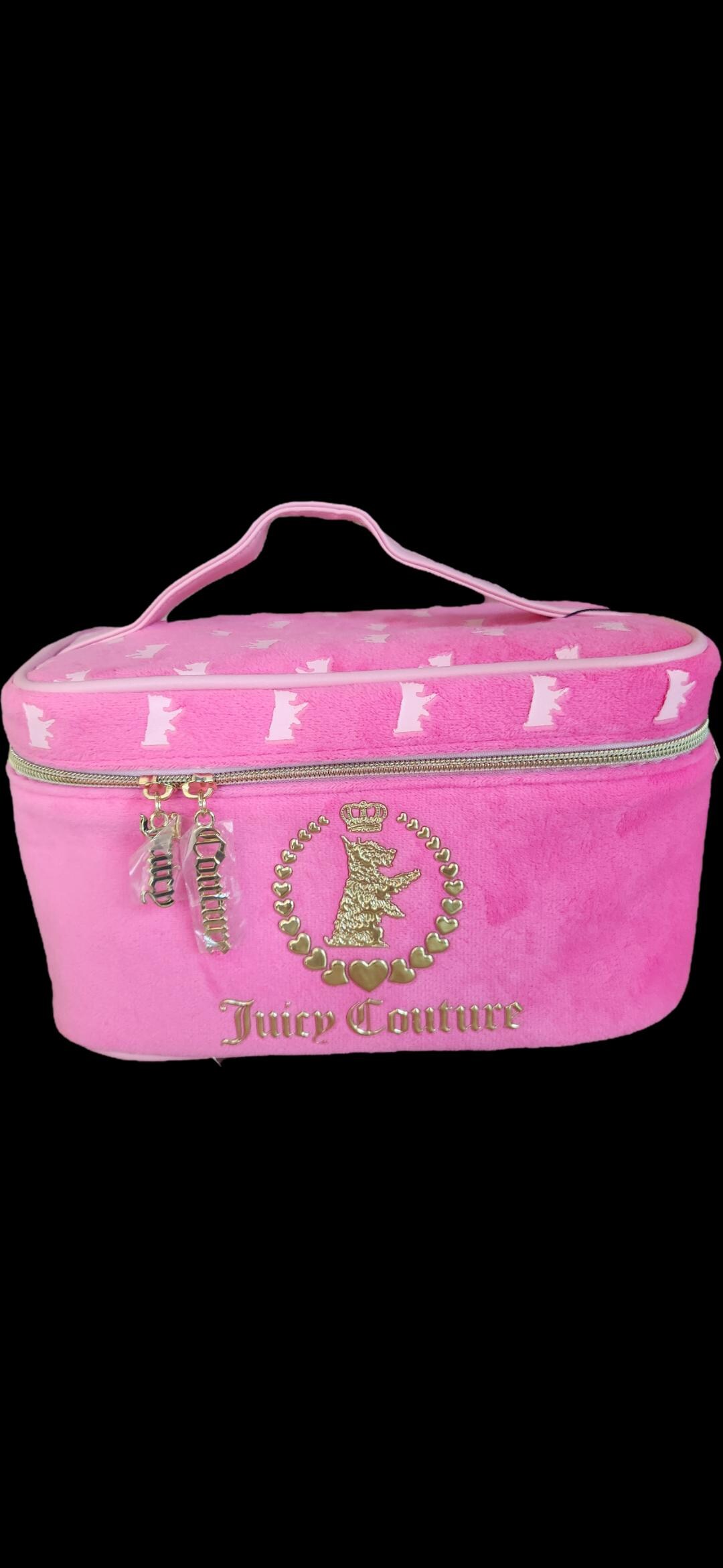 Juicy Couture Hot Pink Travel Cosmetic Bag With Golden Logo Accent