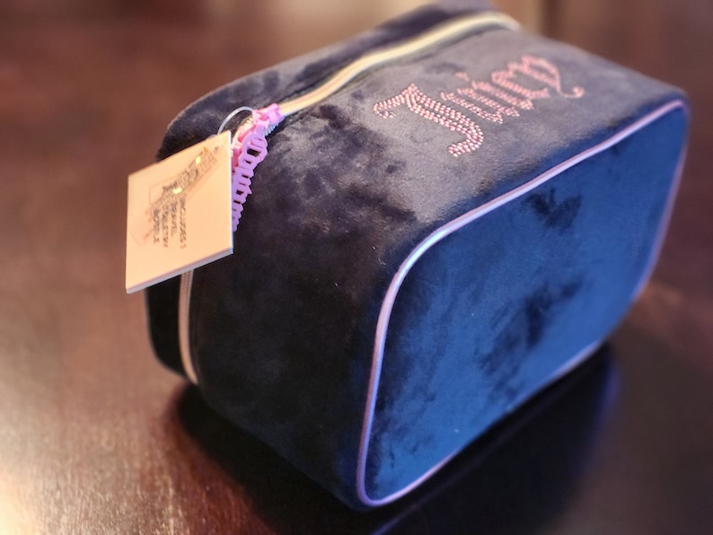 Juicy Couture Travel Cosmetic Bag Black Soft Velour Makeup Bag Black